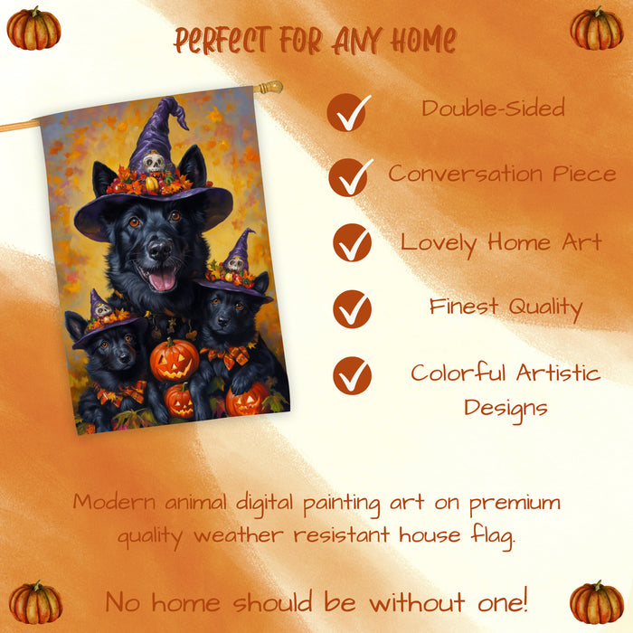 Belgian Shepherd Dog Halloween House Flag Spooky Pumpkin Witch Hat Fall Outdoor Decor for Porch Garden and Lawn Dog Lover Gift