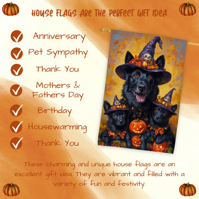 Belgian Shepherd Dog Halloween House Flag Spooky Pumpkin Witch Hat Fall Outdoor Decor for Porch Garden and Lawn Dog Lover Gift