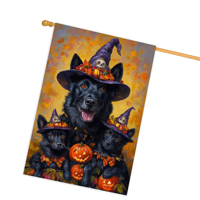 Belgian Shepherd Dog Halloween House Flag Spooky Pumpkin Witch Hat Fall Outdoor Decor for Porch Garden and Lawn Dog Lover Gift
