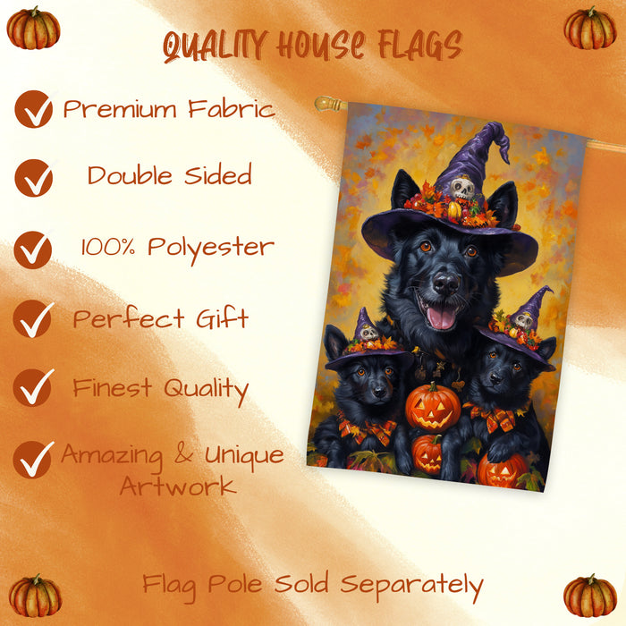 Belgian Shepherd Dog Halloween House Flag Spooky Pumpkin Witch Hat Fall Outdoor Decor for Porch Garden and Lawn Dog Lover Gift