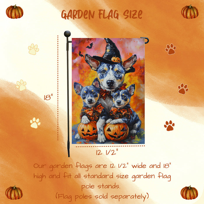 Rustic Dog Fall Garden Flag Halloween Blue Heeler Party Banner for Lawn Outdoor Yard Banner Witch Pumpkin Home Yard Flag Autumn Decoration for Garden Pathway