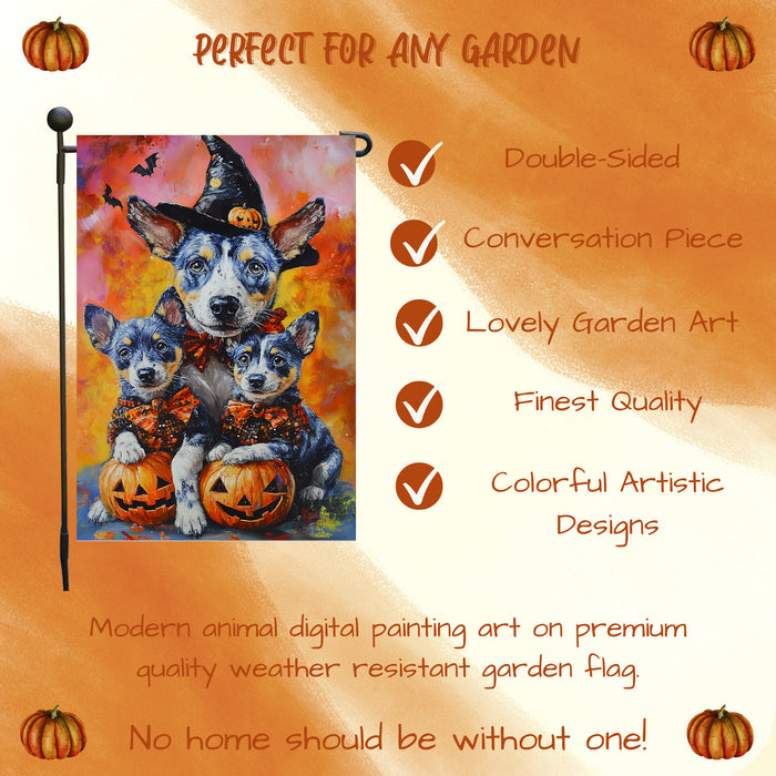 Rustic Dog Fall Garden Flag Halloween Blue Heeler Party Banner for Lawn Outdoor Yard Banner Witch Pumpkin Home Yard Flag Autumn Decoration for Garden Pathway