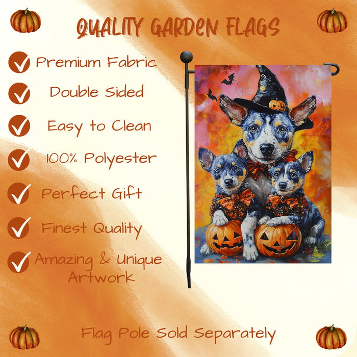 Rustic Dog Fall Garden Flag Halloween Blue Heeler Party Banner for Lawn Outdoor Yard Banner Witch Pumpkin Home Yard Flag Autumn Decoration for Garden Pathway