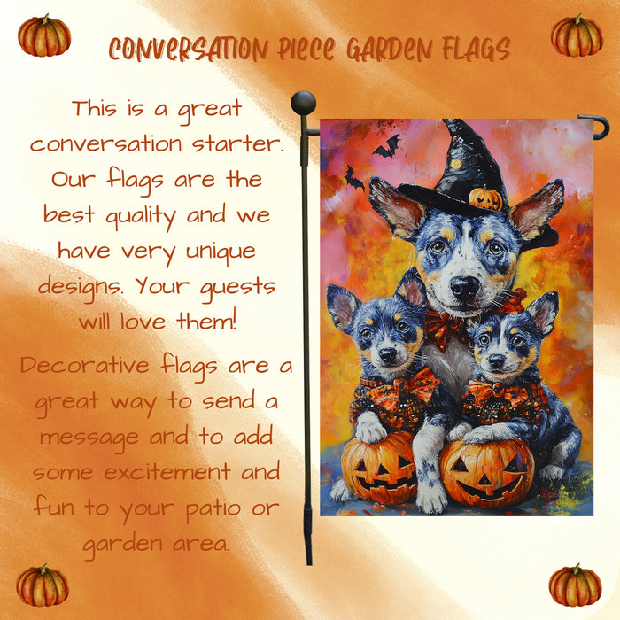 Rustic Dog Fall Garden Flag Halloween Blue Heeler Party Banner for Lawn Outdoor Yard Banner Witch Pumpkin Home Yard Flag Autumn Decoration for Garden Pathway