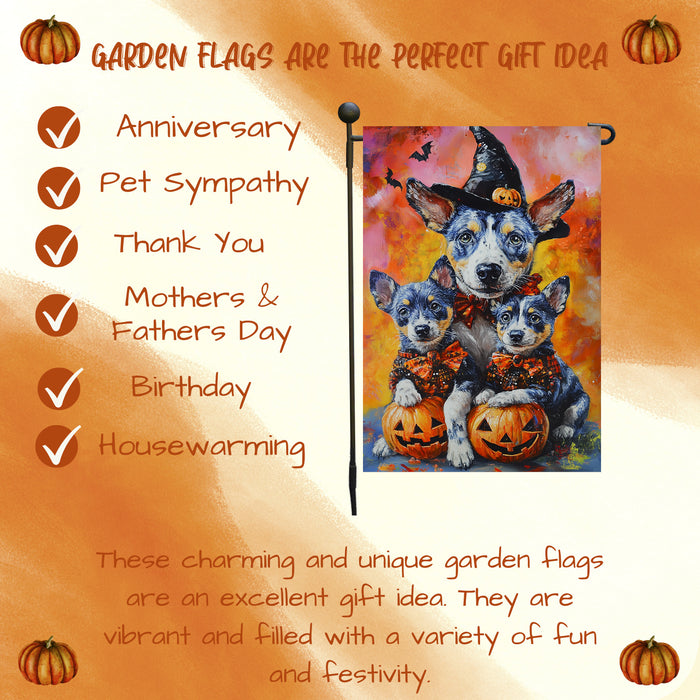 Rustic Dog Fall Garden Flag Halloween Blue Heeler Party Banner for Lawn Outdoor Yard Banner Witch Pumpkin Home Yard Flag Autumn Decoration for Garden Pathway
