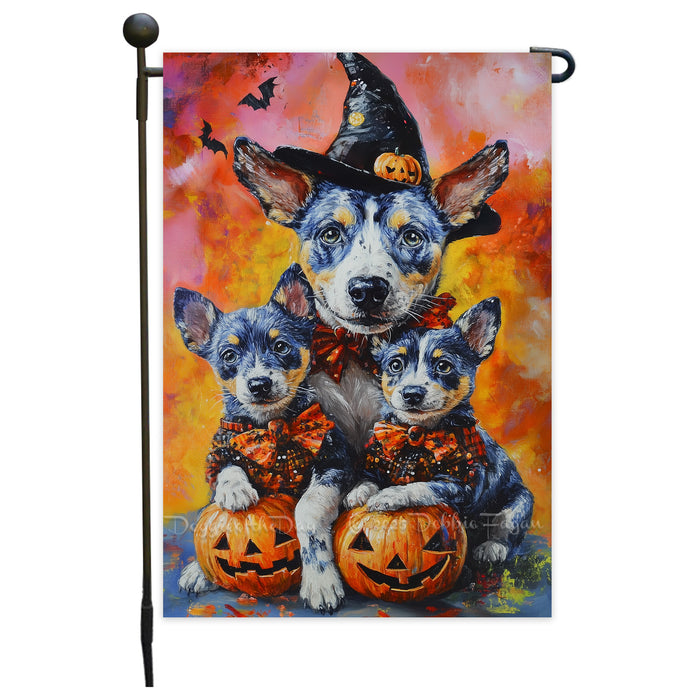 Rustic Dog Fall Garden Flag Halloween Blue Heeler Party Banner for Lawn Outdoor Yard Banner Witch Pumpkin Home Yard Flag Autumn Decoration for Garden Pathway