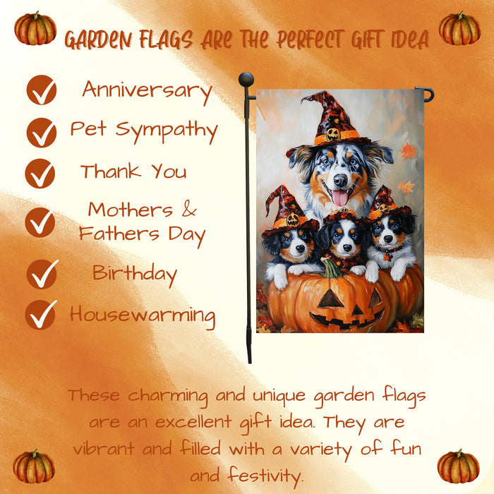 Australian Shepherd Dog Halloween Welcome Yard Flag for Farmhouse Holiday Yard Outdoor Decoration for Fall Pumpkin Garden Banner for Outside Home Lawn Decor