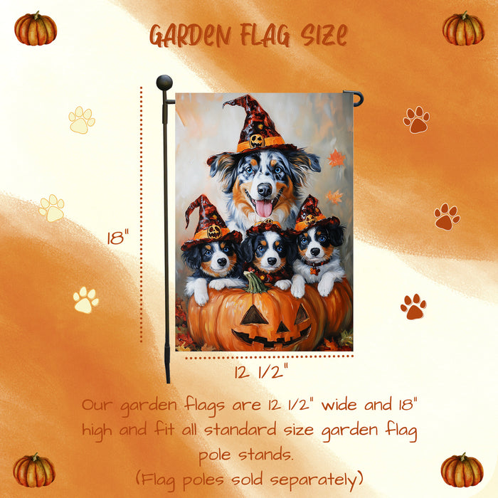 Australian Shepherd Dog Halloween Welcome Yard Flag for Farmhouse Holiday Yard Outdoor Decoration for Fall Pumpkin Garden Banner for Outside Home Lawn Decor