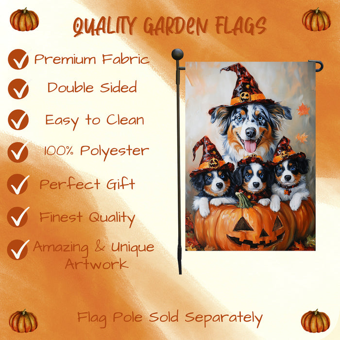 Australian Shepherd Dog Halloween Welcome Yard Flag for Farmhouse Holiday Yard Outdoor Decoration for Fall Pumpkin Garden Banner for Outside Home Lawn Decor