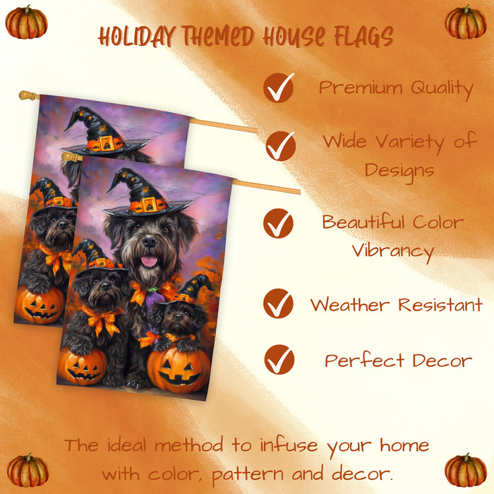 Bouvier des Flandres Halloween House Flag Pumpkin Witch Hat Fall Outdoor Decor for Porch Garden and Lawn Dog Lover Gift Autumn Home Decoration