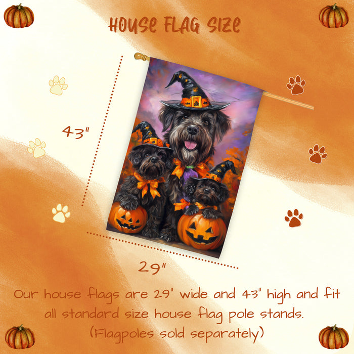 Bouvier des Flandres Halloween House Flag Pumpkin Witch Hat Fall Outdoor Decor for Porch Garden and Lawn Dog Lover Gift Autumn Home Decoration
