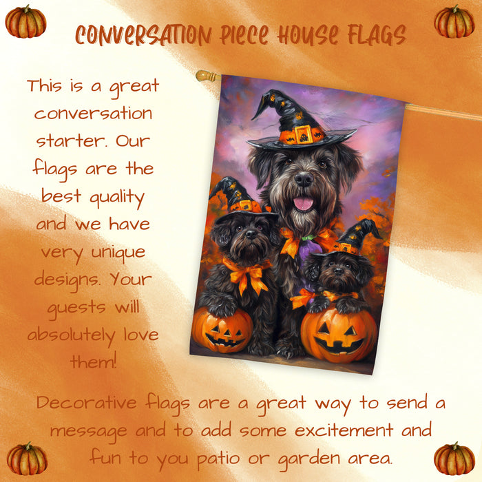 Bouvier des Flandres Halloween House Flag Pumpkin Witch Hat Fall Outdoor Decor for Porch Garden and Lawn Dog Lover Gift Autumn Home Decoration