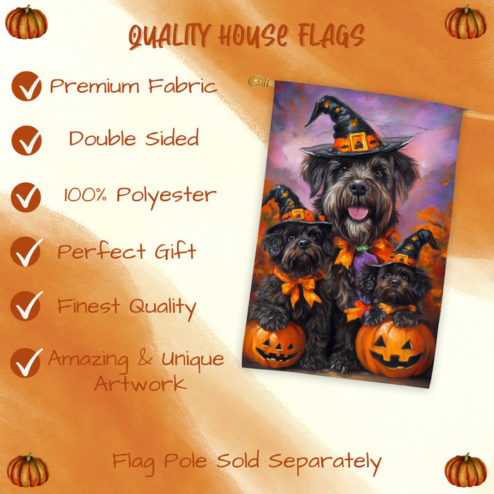 Bouvier des Flandres Halloween House Flag Pumpkin Witch Hat Fall Outdoor Decor for Porch Garden and Lawn Dog Lover Gift Autumn Home Decoration