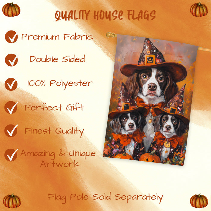 Brittany Spaniel Dog Halloween House Flag Jack O Lantern Fall Outdoor Decor for Porch Garden and Lawn Rustic Autumn Home Decoration