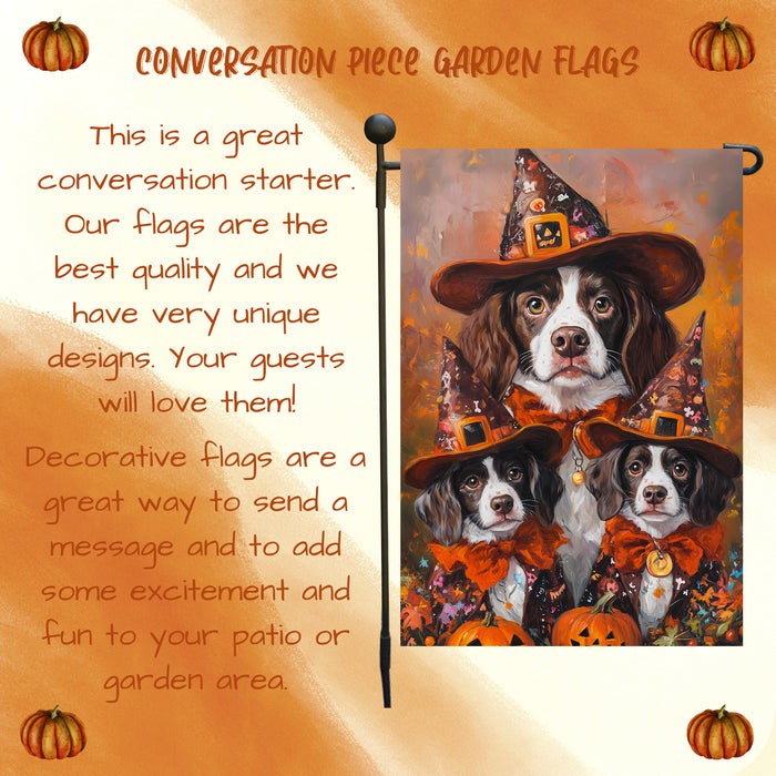 Halloween Brittany Spaniel Dog Jack O Lantern Garden Flag for Outside Fall Pumpkins Rustic Seasonal Holiday Outdoor Yard Flag Lawn Party Decorations Garden Banner