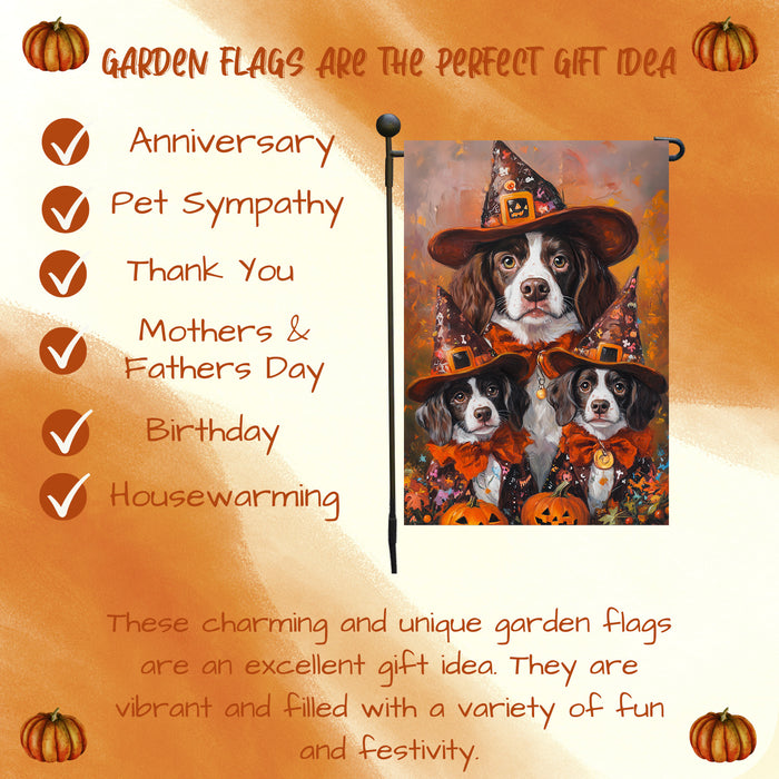 Halloween Brittany Spaniel Dog Jack O Lantern Garden Flag for Outside Fall Pumpkins Rustic Seasonal Holiday Outdoor Yard Flag Lawn Party Decorations Garden Banner