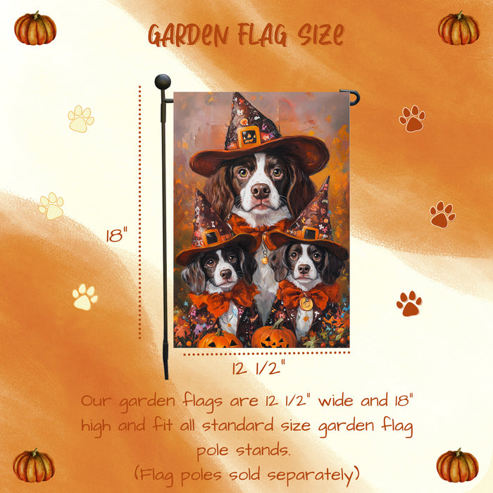 Halloween Brittany Spaniel Dog Jack O Lantern Garden Flag for Outside Fall Pumpkins Rustic Seasonal Holiday Outdoor Yard Flag Lawn Party Decorations Garden Banner