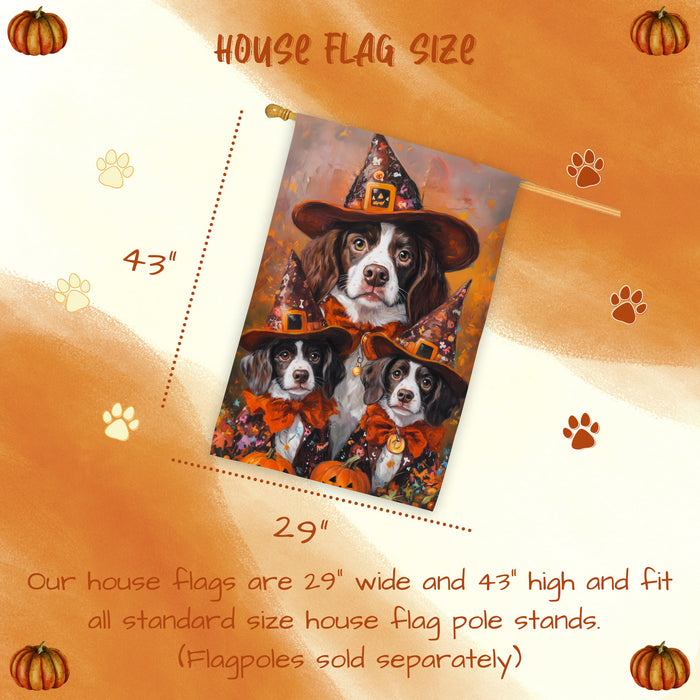 Brittany Spaniel Dog Halloween House Flag Jack O Lantern Fall Outdoor Decor for Porch Garden and Lawn Rustic Autumn Home Decoration