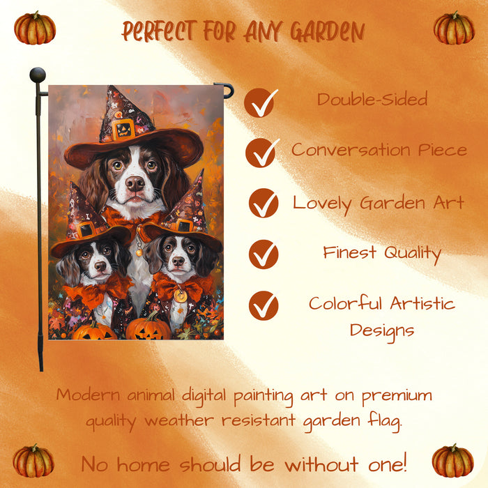 Halloween Brittany Spaniel Dog Jack O Lantern Garden Flag for Outside Fall Pumpkins Rustic Seasonal Holiday Outdoor Yard Flag Lawn Party Decorations Garden Banner