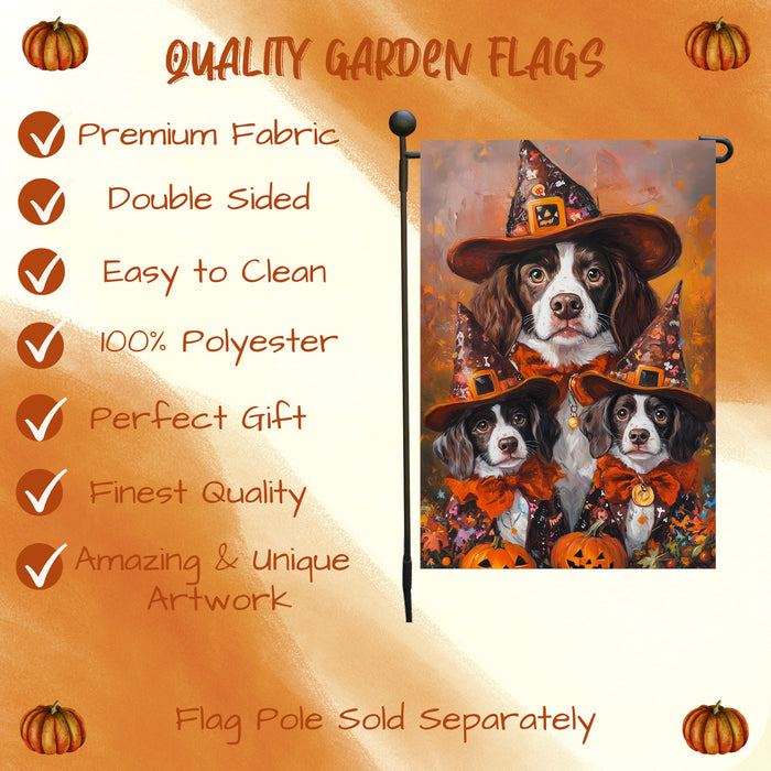 Halloween Brittany Spaniel Dog Jack O Lantern Garden Flag for Outside Fall Pumpkins Rustic Seasonal Holiday Outdoor Yard Flag Lawn Party Decorations Garden Banner