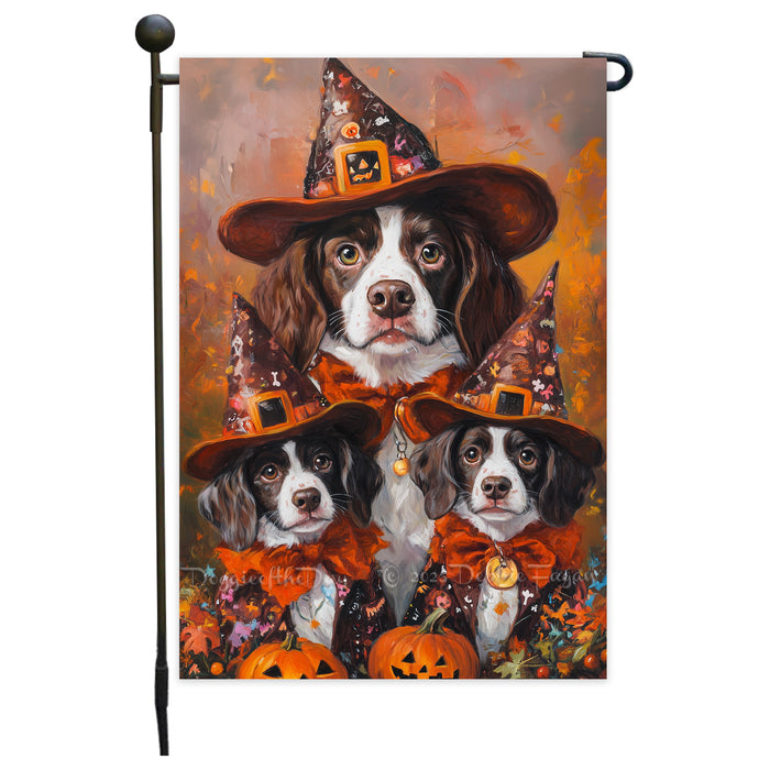Halloween Brittany Spaniel Dog Jack O Lantern Garden Flag for Outside Fall Pumpkins Rustic Seasonal Holiday Outdoor Yard Flag Lawn Party Decorations Garden Banner