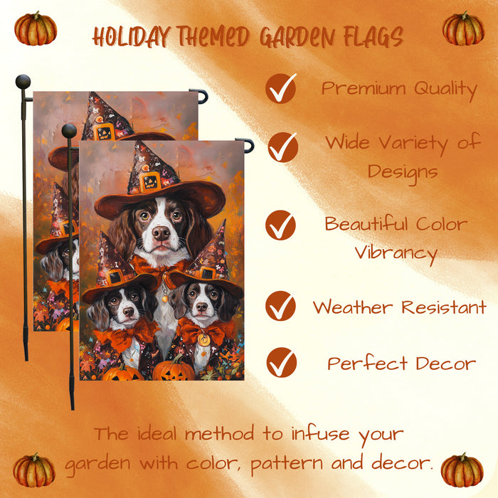 Halloween Brittany Spaniel Dog Jack O Lantern Garden Flag for Outside Fall Pumpkins Rustic Seasonal Holiday Outdoor Yard Flag Lawn Party Decorations Garden Banner