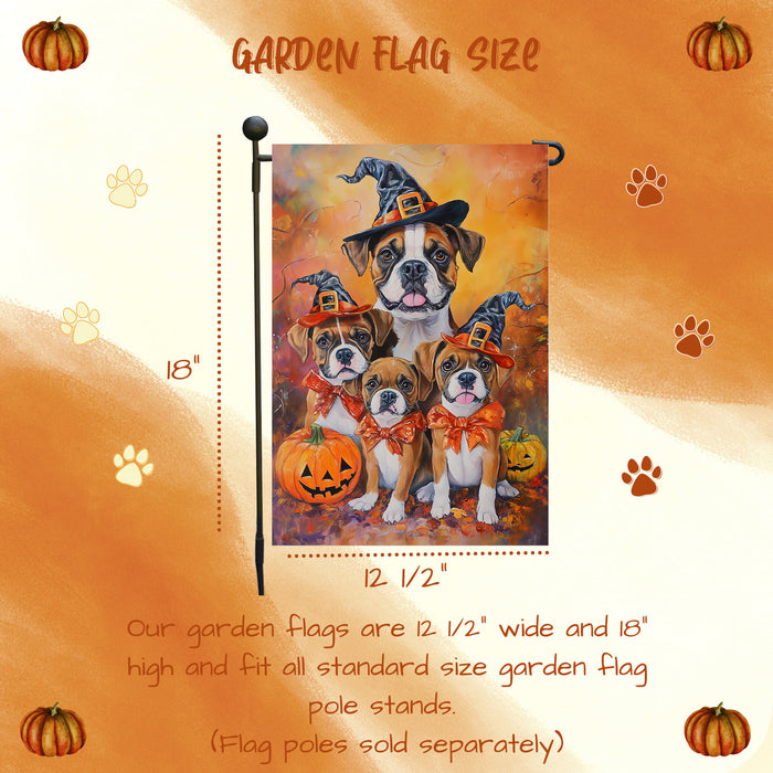 Boxer With Bandana Halloween Dog Pumpkin Forest Rustic Leaves Garden Flag for Halloween Seasonal Decor for Thanksgiving Spooky Yard Flag for Farmhouse Lawn Flag
