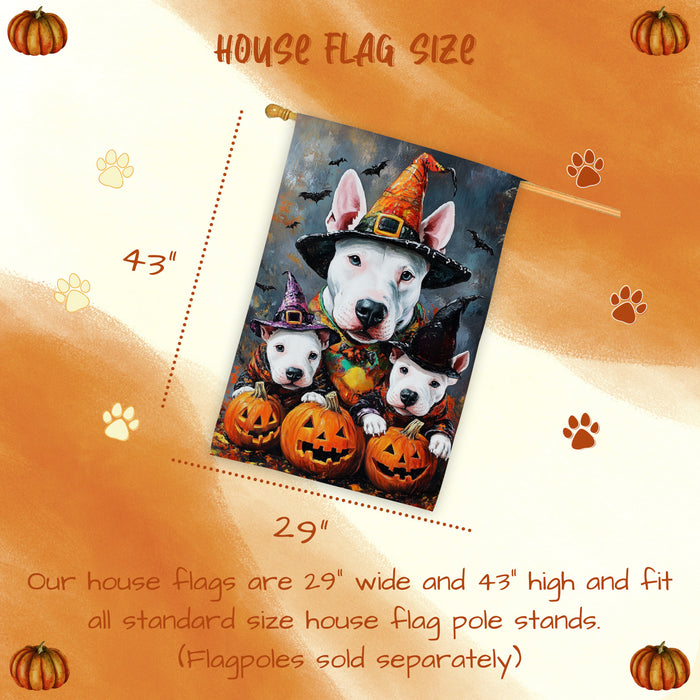 Bull Terrier Dog Halloween House Flag Pumpkin Fall Outdoor Decor for Porch Garden and Lawn Rustic Farmhouse Autumn Home Decoration