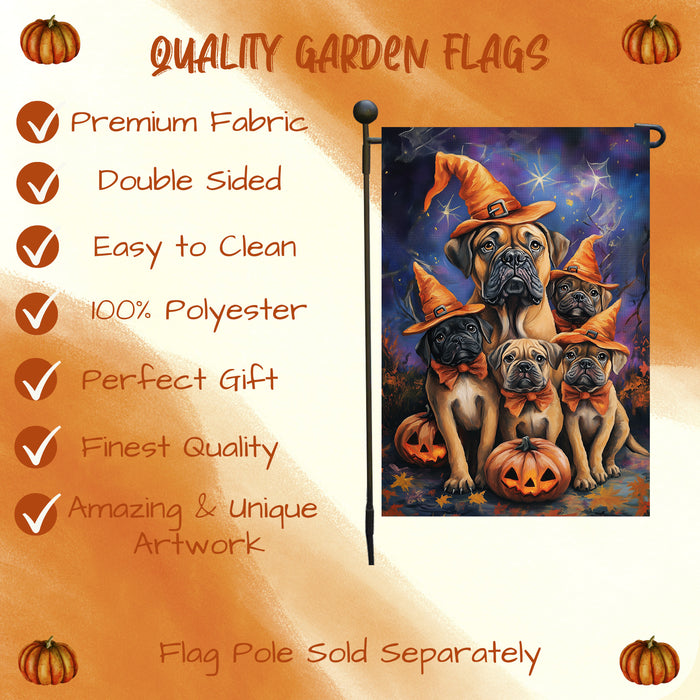 Bullmastiff Dog Halloween Garden Flag with Pumpkin Bats Outdoor Yard Decor Pathway Welcome Sign Holiday Party Decoration Gift for Womens Lawn Decor