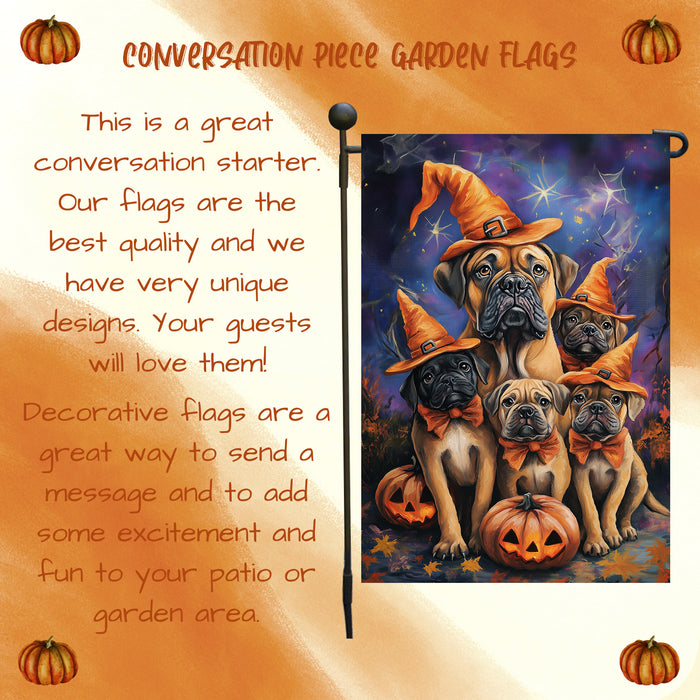 Bullmastiff Dog Halloween Garden Flag with Pumpkin Bats Outdoor Yard Decor Pathway Welcome Sign Holiday Party Decoration Gift for Womens Lawn Decor