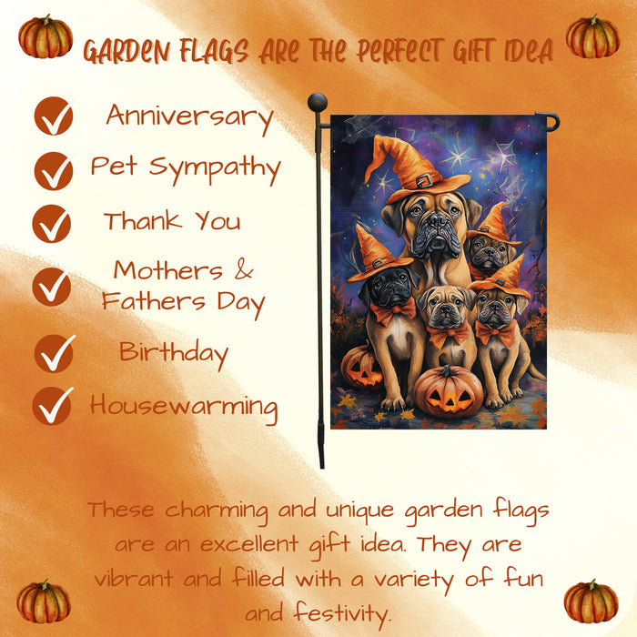 Bullmastiff Dog Halloween Garden Flag with Pumpkin Bats Outdoor Yard Decor Pathway Welcome Sign Holiday Party Decoration Gift for Womens Lawn Decor