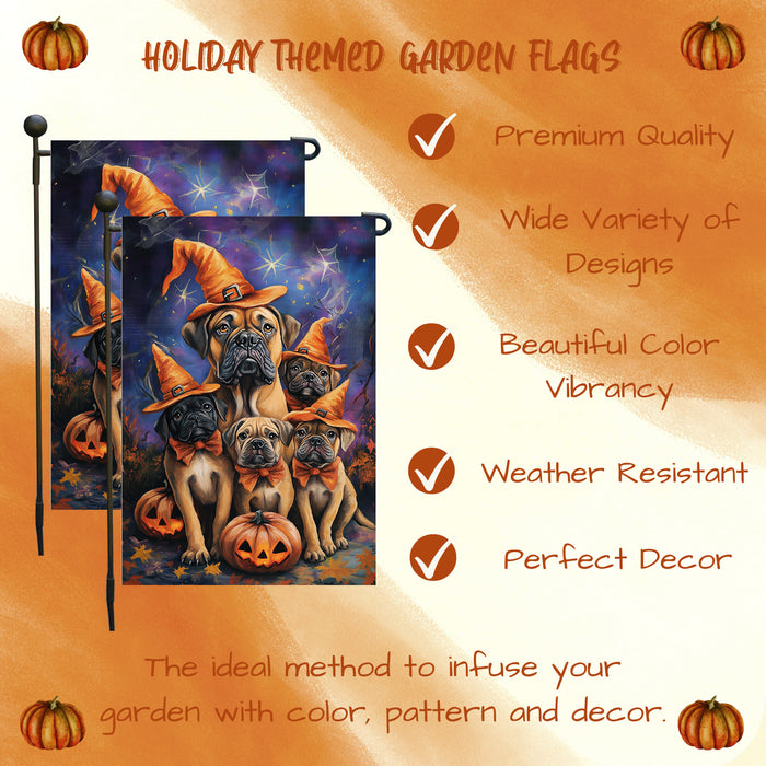 Bullmastiff Dog Halloween Garden Flag with Pumpkin Bats Outdoor Yard Decor Pathway Welcome Sign Holiday Party Decoration Gift for Womens Lawn Decor
