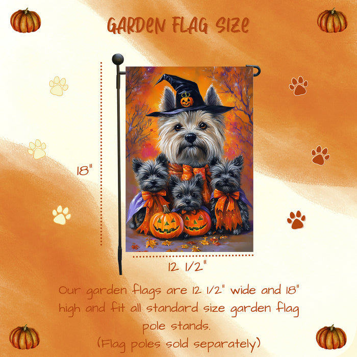 Cairn Terrier Fall Farmhouse Spooky Pumpkin Garden Flag for Outdoor Autumn Maple Leaves Yard Decorations for Halloween Garden Dog Flags Witch Hat Lawn Decor