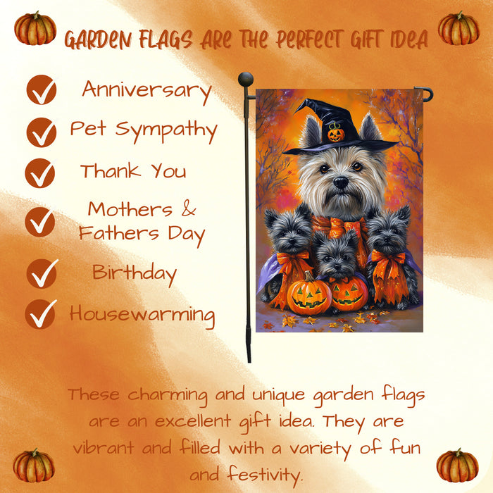 Cairn Terrier Fall Farmhouse Spooky Pumpkin Garden Flag for Outdoor Autumn Maple Leaves Yard Decorations for Halloween Garden Dog Flags Witch Hat Lawn Decor