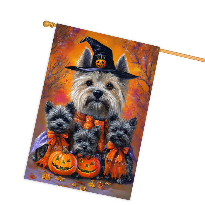 Cairn Terrier Dog Halloween House Flag Pumpkin Witch Hat Fall Outdoor Decor for Porch Garden and Lawn Rustic Farmhouse Autumn Decoration
