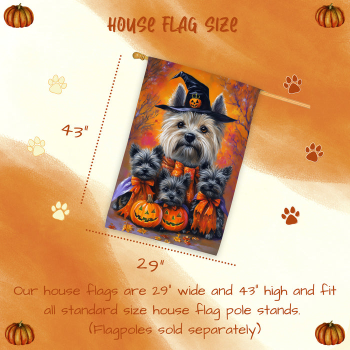 Cairn Terrier Dog Halloween House Flag Pumpkin Witch Hat Fall Outdoor Decor for Porch Garden and Lawn Rustic Farmhouse Autumn Decoration