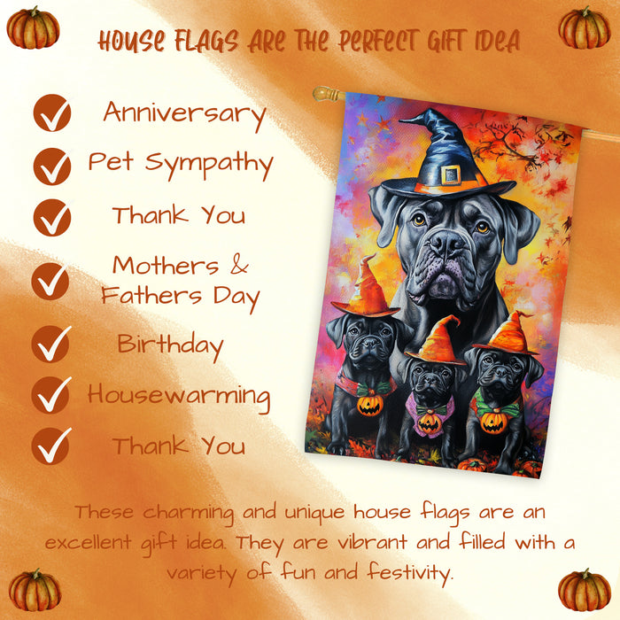 Cane Corso Dog Halloween House Flag Witch Hat Pumpkin Fall Outdoor Decor for Porch Garden and Lawn Rustic Farmhouse Autumn Home Decoration