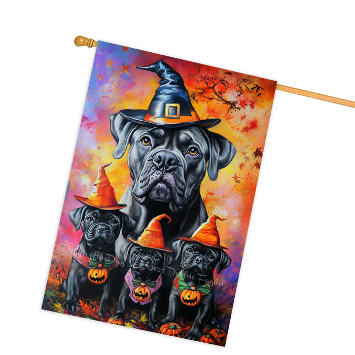 Cane Corso Dog Halloween House Flag Witch Hat Pumpkin Fall Outdoor Decor for Porch Garden and Lawn Rustic Farmhouse Autumn Home Decoration