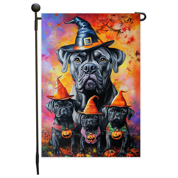 Cane Corso Garden Flag with Witch Hat Bandana Pumpkin and Maple Leaves Fall Farmhouse Home Decoration Gift for Dog Lovers Halloween Holiday Lawn Pathway Flag Banner