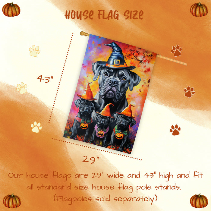 Cane Corso Dog Halloween House Flag Witch Hat Pumpkin Fall Outdoor Decor for Porch Garden and Lawn Rustic Farmhouse Autumn Home Decoration