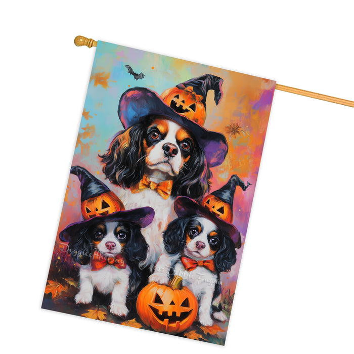 Cavalier King Charles Spaniel Spooky Halloween House Flag Fall Pumpkin Outdoor Welcome Banner for Porch Yard or Farmhouse Dog Owner Gift