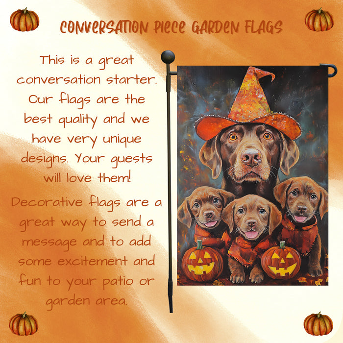 Chesapeake Bay Retriever Spooky Dog Halloween Garden Flag Holiday Outdoor Yard Flag Decorations for Home Rustic Witchy Lawn Gifts for Mens Fall Autumn Party