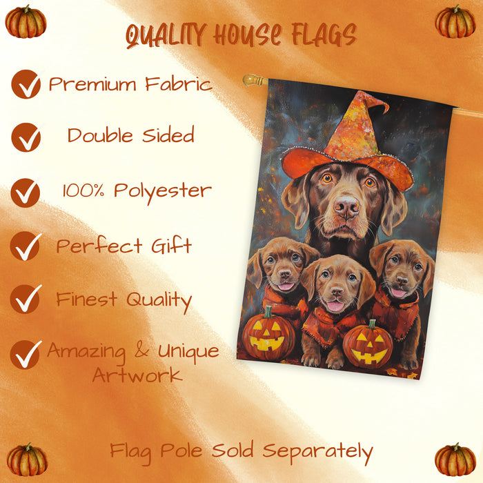 Chesapeake Bay Retriever Halloween House Flag Rustic Witchy Fall Pumpkin Outdoor Decor for Porch Garden and Lawn Holiday Gift for Dog Lovers