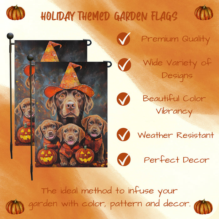 Chesapeake Bay Retriever Spooky Dog Halloween Garden Flag Holiday Outdoor Yard Flag Decorations for Home Rustic Witchy Lawn Gifts for Mens Fall Autumn Party