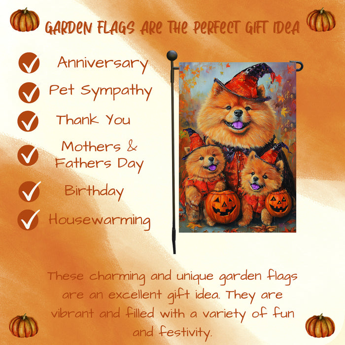 Chow Chow Dog Spooky Pumpkin Garden Flag for Halloween Fall Maple Leaves Rustic Decoration Yard Flag for Outdoor Garden Lawn Pathway Holiday Party Decor