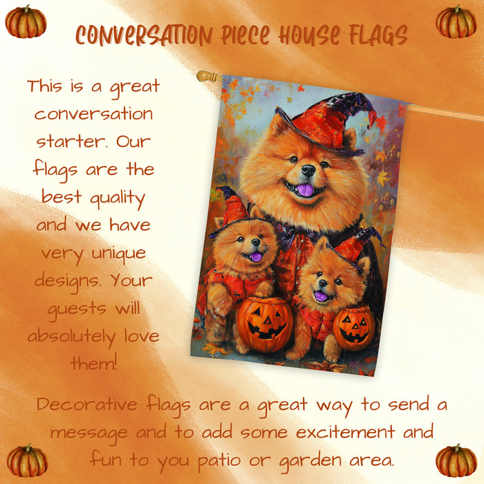 Chow Chow Dog Halloween House Flag Spooky Pumpkin Fall Outdoor Decor Rustic Autumn Maple Leaves Banner for Porch Garden and Lawn