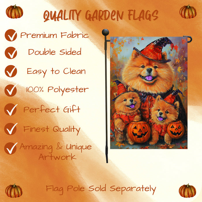 Chow Chow Dog Spooky Pumpkin Garden Flag for Halloween Fall Maple Leaves Rustic Decoration Yard Flag for Outdoor Garden Lawn Pathway Holiday Party Decor
