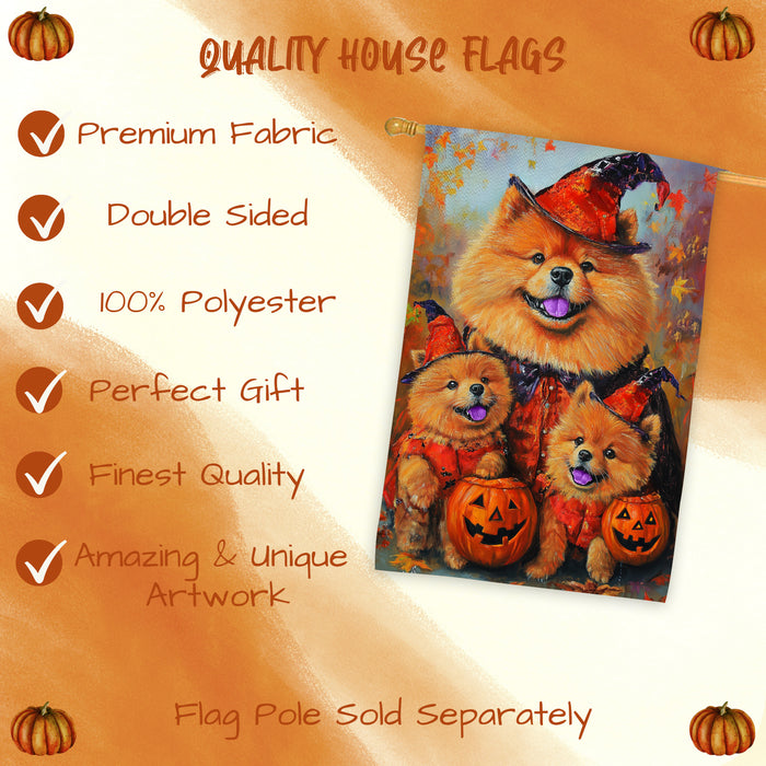Chow Chow Dog Halloween House Flag Spooky Pumpkin Fall Outdoor Decor Rustic Autumn Maple Leaves Banner for Porch Garden and Lawn