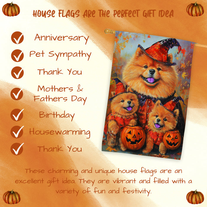 Chow Chow Dog Halloween House Flag Spooky Pumpkin Fall Outdoor Decor Rustic Autumn Maple Leaves Banner for Porch Garden and Lawn