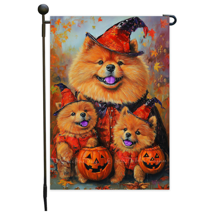 Chow Chow Dog Spooky Pumpkin Garden Flag for Halloween Fall Maple Leaves Rustic Decoration Yard Flag for Outdoor Garden Lawn Pathway Holiday Party Decor
